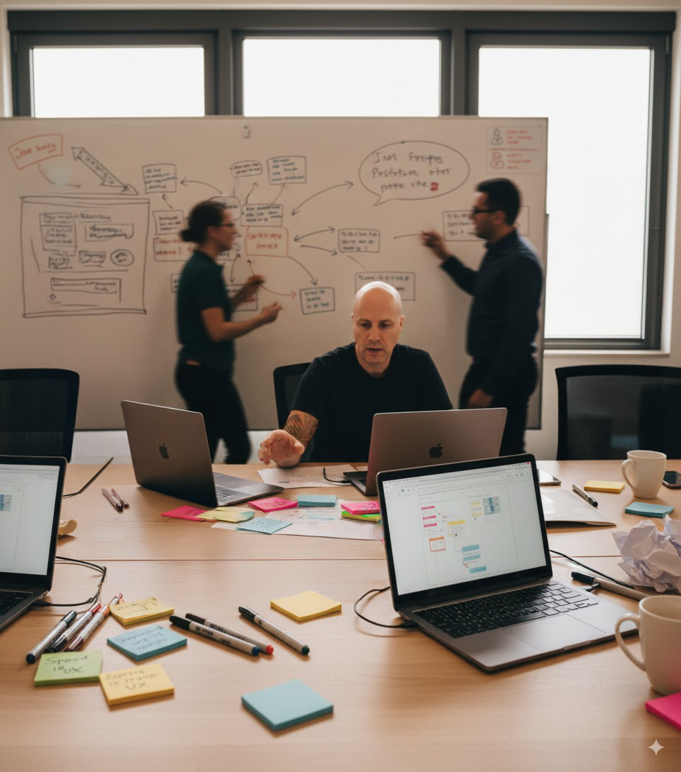 Paul in a design meeting